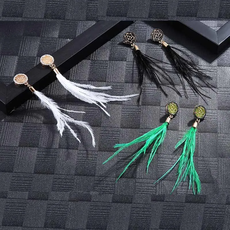 IMG_4285 Trendy Drop Earrings WomenLongBohemianDangleBlueBalckBohoTasselFeather Earrings 2018 Jewelry