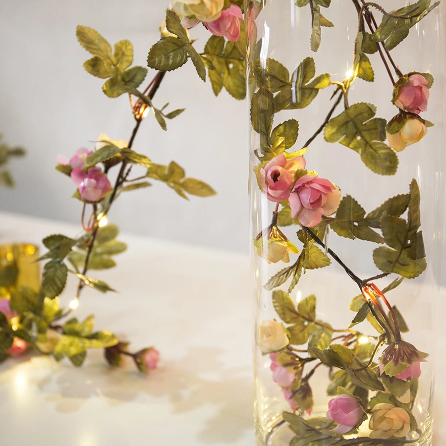 Thrisdar 2M 5M Christmas Copper LED Fairy String Light DIY Artificial Silk Rose Flower Vine Leaves Garland Wedding Decoration Thrisdar 2M 5M Christmas Copper LED Fairy String Light DIY Artificial Silk Rose Flower Vine Leaves Garland Wedding Decoration