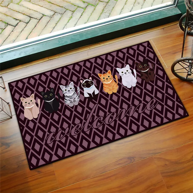 1Pcs Cartoon Cats Bath Mat Carpet, 20 Colors 60x90cm Anti Slip Bathroom