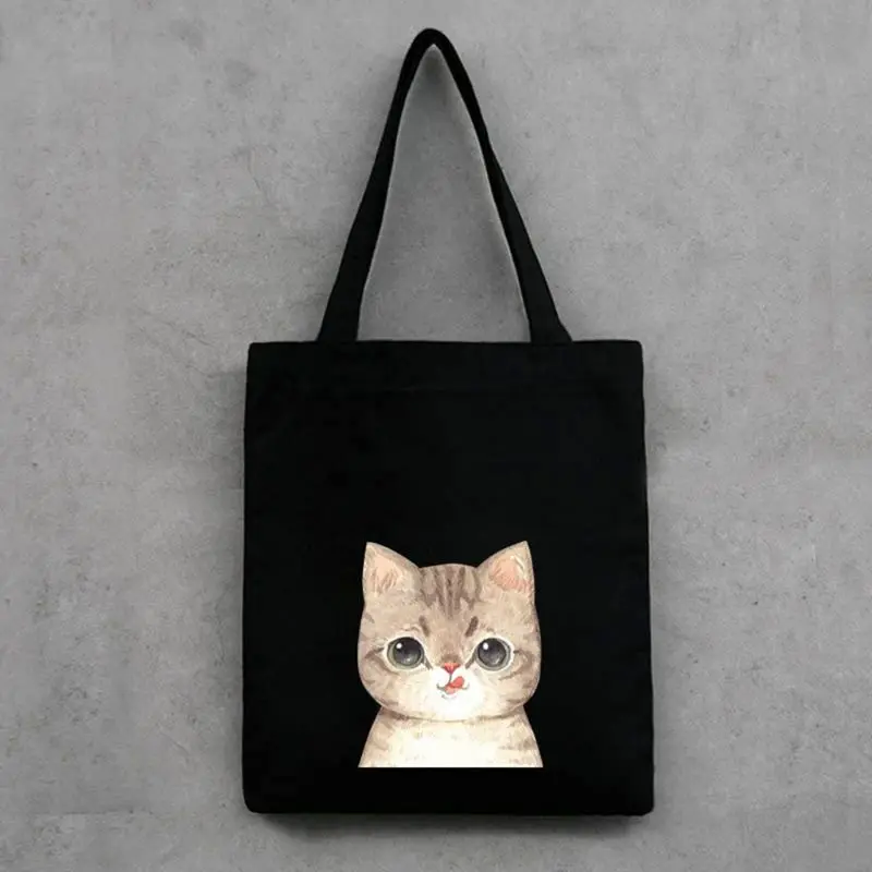 

2019 New Canvas Favorable Women Cute Cat Printed Canvas Shoulder Bag Handbag Tote Shopping Bags