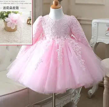 

2017 new winter Long sleeve baby Girl Lace Dress with Sequin Bow Girl Wedding Dress Infants Bridesmaid Clothes 1T-10T