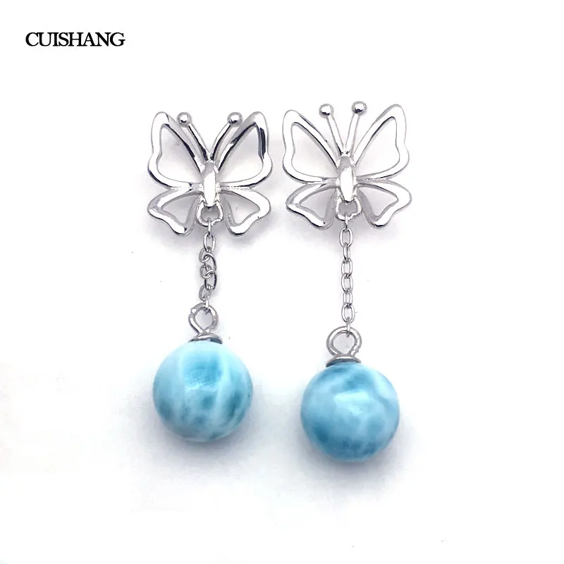 

CSJ Blue Larimar Drop Earring Sterling 925 Silver Natural Stone for Women Ladies Girls Wedding Engagement Party Gift