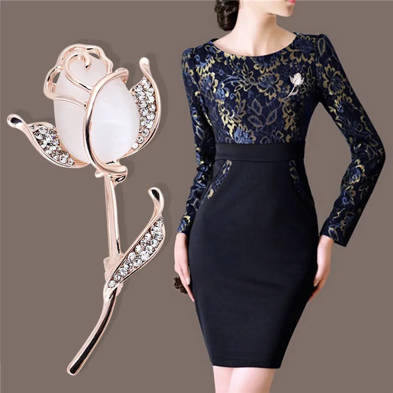 New Delicate Flying Opal Rainstone Flowers Brooches for Women Wedding Party Dress Jewelry Accessories Scarf Buckles Hijab pins