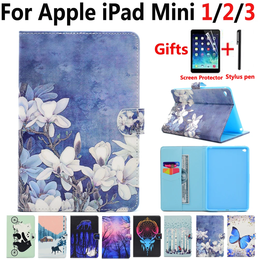 

Flower Case for Apple iPad Mini 1 2 3 7.9 inch High Quality Painted Flip Magnet Sleep Wake Cover Case for iPad Mini Mini2 Mini3