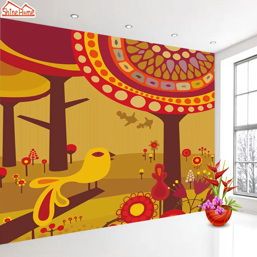 ShineHome Klasik Pohon Burung Dinding Gambar Wallpaper 3d