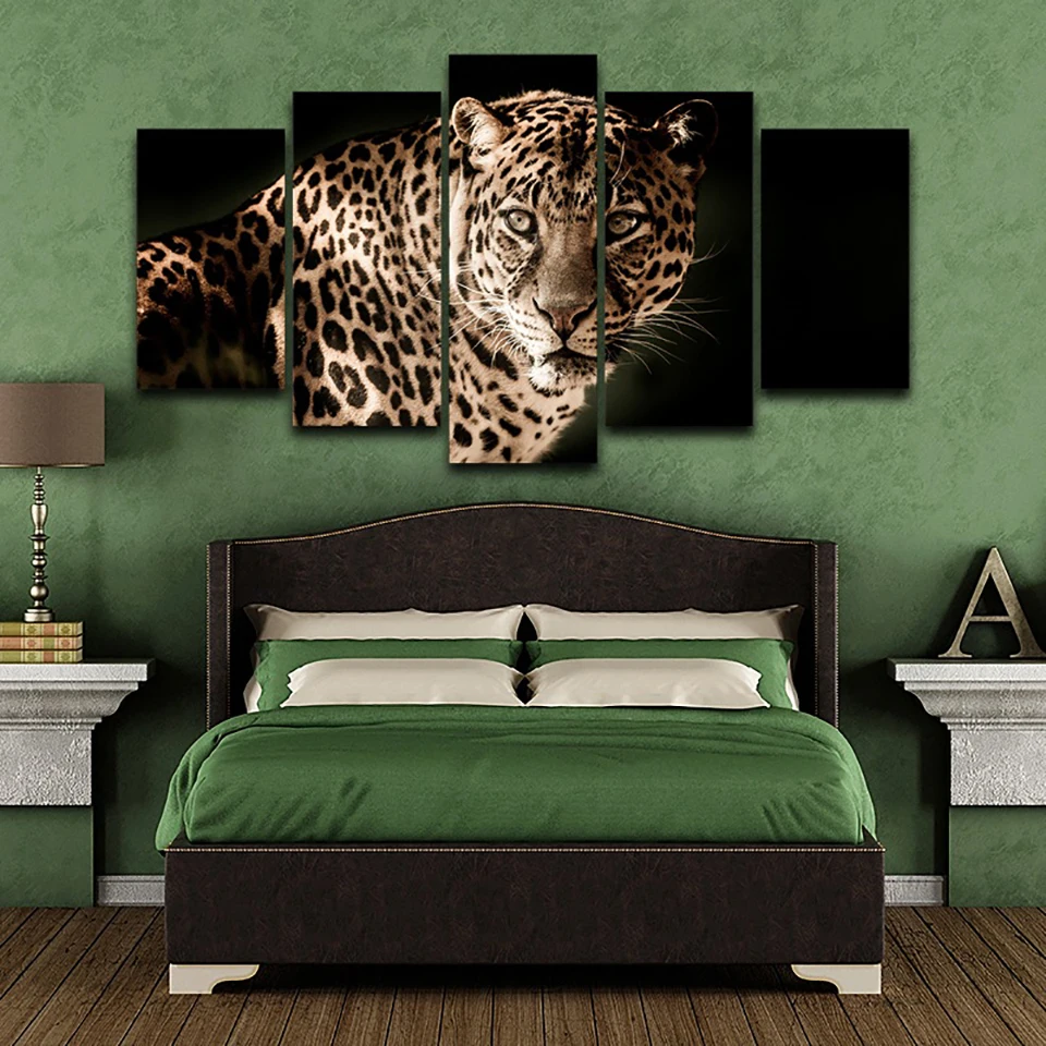 Живопись на холсте Декор Плакаты HD печатные современные 5 панель свирепые леопарды Модульная картина стены Искусство Домашняя рама гостиная
