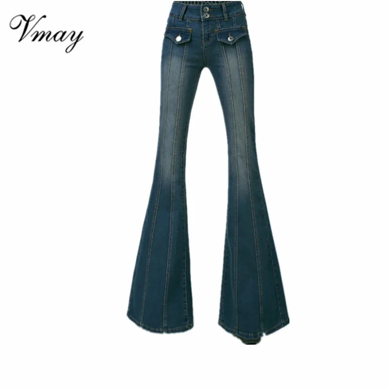 Vmay 2018 Новое поступление Для женщин Мода Высокое качество тянущиеся джинсы Для женщин Sliming Высокая Талия расклешенные джинсы женские