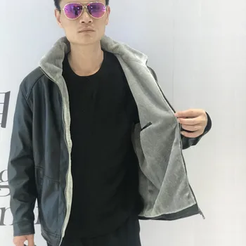 

Winter Fleece Men PU Leather Jacket Plus Velvet Warm Male Faux Leather Jackets Fashion Turn-down Collar