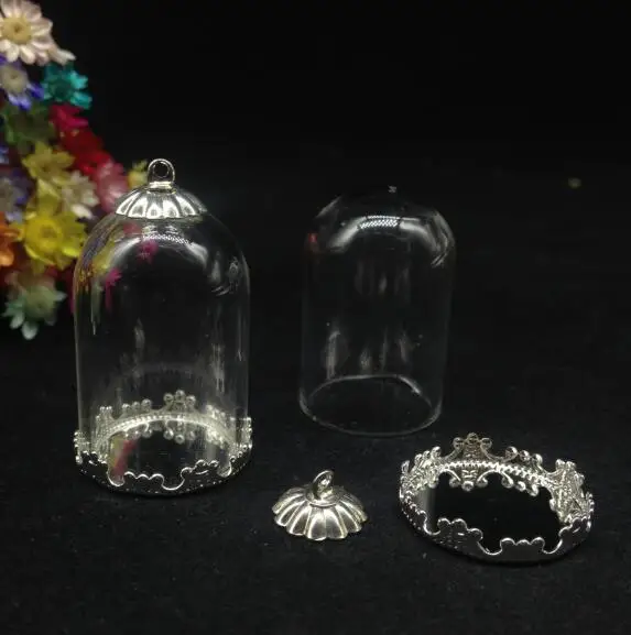 3pcs 30*20mm tube bell jars glass cover dome flower tray glass vial bottle globe bubble diy necklace pendant accessories gifts
