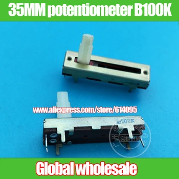 

6pcs 35MM straight slide fader single potentiometer B100K / 1-channel white handle length 15MM