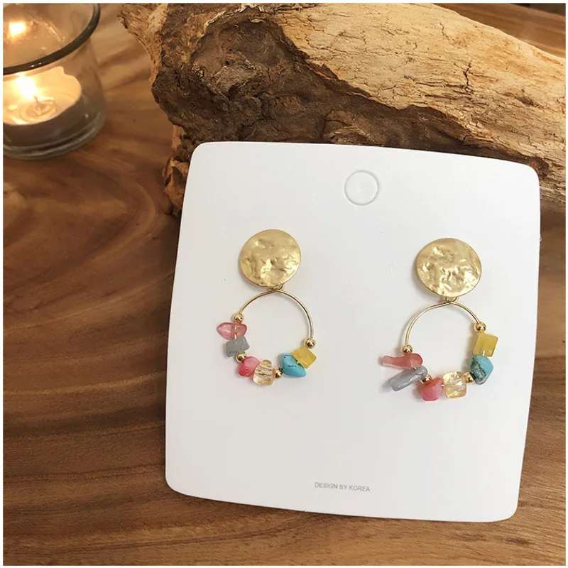 

Korean Earrings Geometric Irregular Color Stone Hollow Fashion Female Ear Rings 2019 Bohemian Elegant Earrings Copper Jewelry