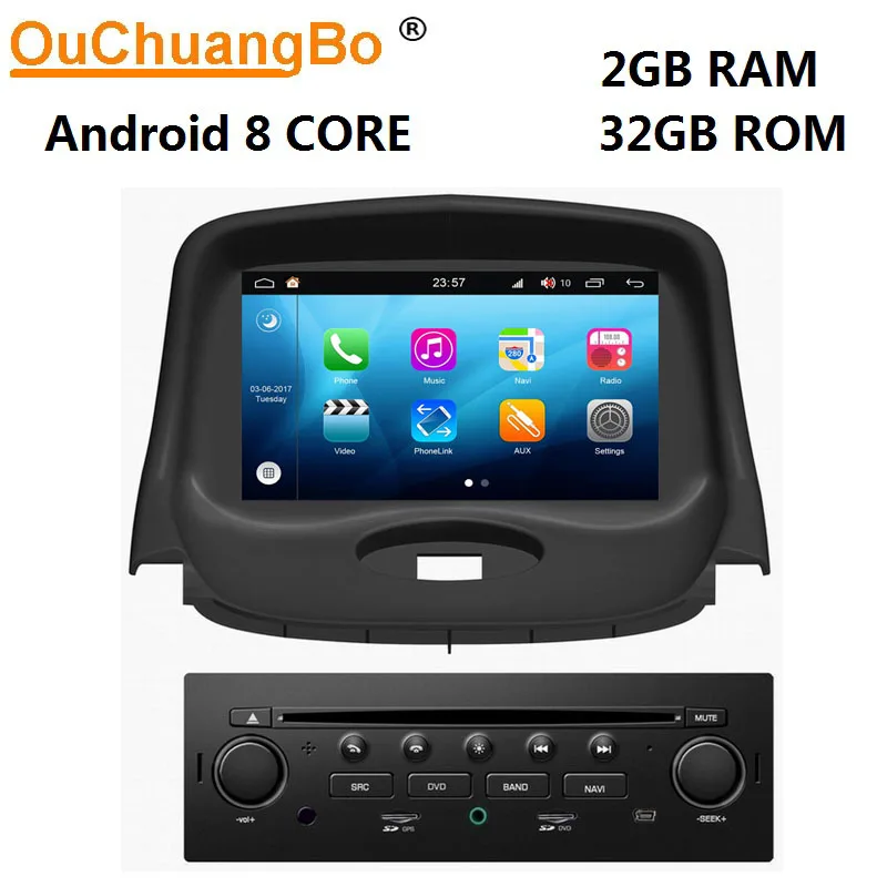 Автомобильный мультимедийный плеер Ouchuangbo 8 ядер gps рекордер для Peugeot 206 с android 0