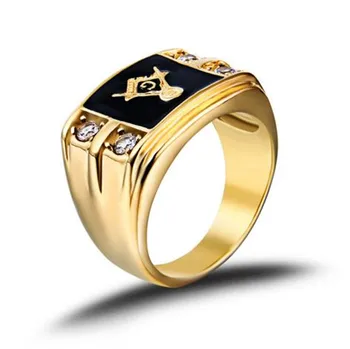

Free Mason Newly Designed Vintage Golden Freemason Titanium Ring Masonic Rings for Men's Jewellry Accessory 10pcs/lot