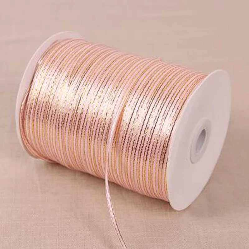 

50 Yards\lot 3 mm Width Golden Edge Pink Satin Ribbon Sewing Gift Packing Fabric Webbing Ribbons For Home Wedding Decoration