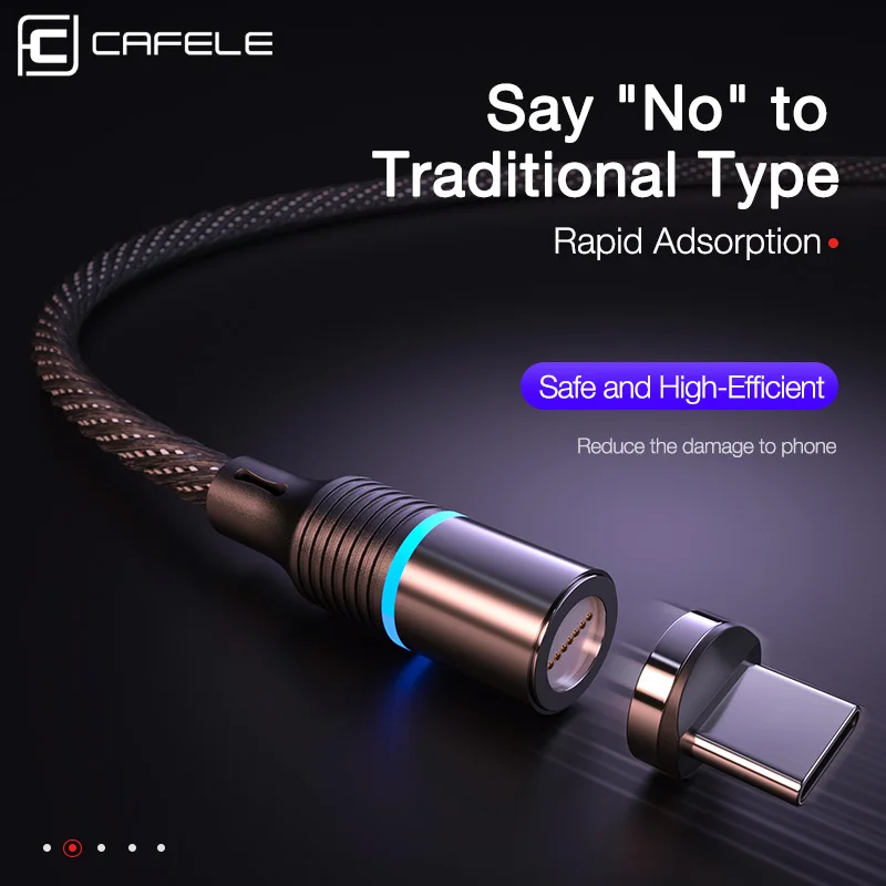 CAFELE QC3.0 LED Magnetic USB Cable for iPhone USB Type C Micro Cable for Samsung Huawei Xiaomi Oneplus 3A Fast Charging Cables