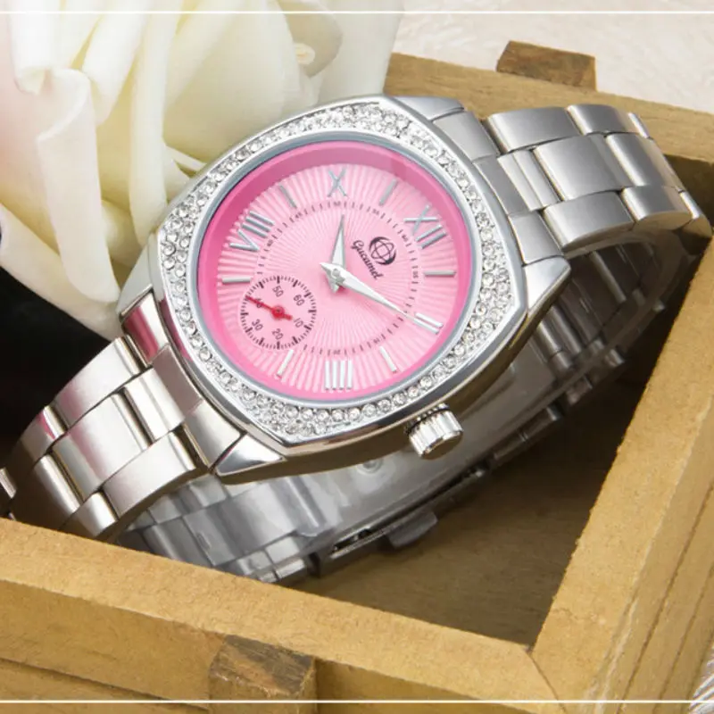 Elegant Women Watches Crystal Rhinestone Stainless Steel Leather Band