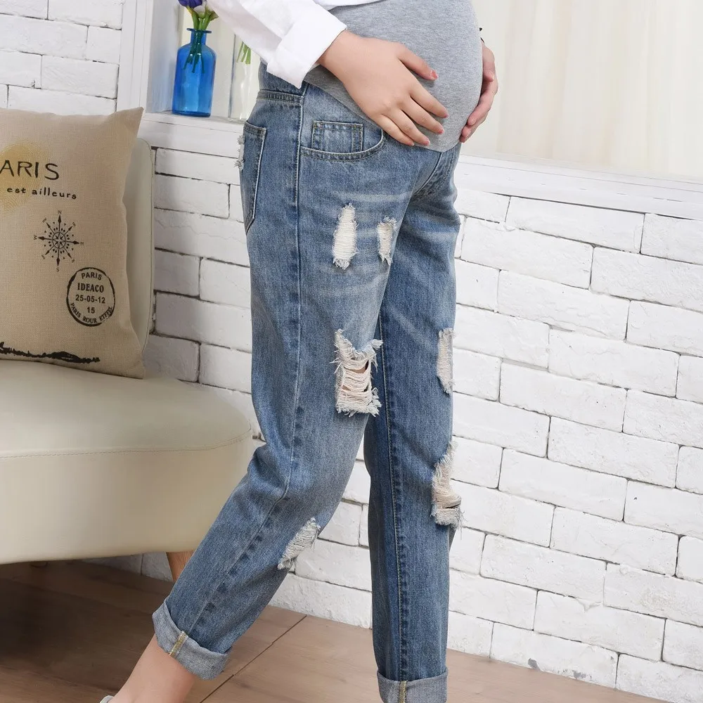 Новые женские рваные джинсы брюки для беременных для кормления грудью высокие Леггинсы для беременных