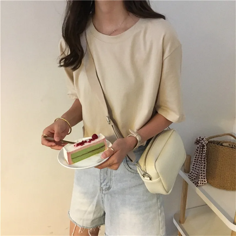 15 Solid Color Women Basic T-shirt Casual O-neck Tee Shirt Harajuku Summer Top Korean Hipster White T Shirt S-XL Dropship TS53 (11)