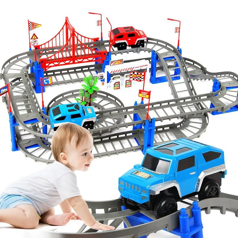 

73PCS/SET DIY Variety 3D Electric Rail Speed Car Train Model Color Track Racing Car Fun Assemble Toy Birthday Gift For Kids Boys