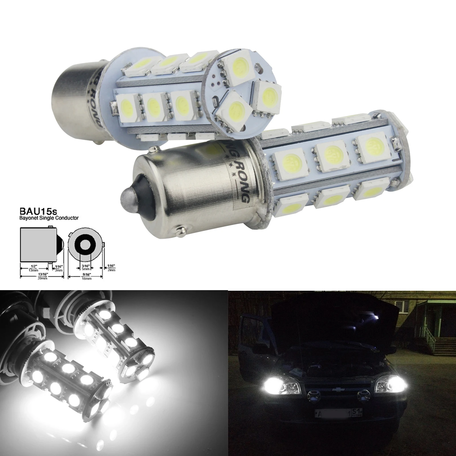 

ANGRONG 2 White 18 LED 581 BAU15S PY21W Turn Signal Rear Indicator Front Light 12V Bulb