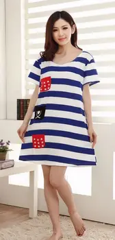 

2017 New summer style nightgown lingerie high quality modal sexy horizontal bar splicing leisure hide obesity free shipping