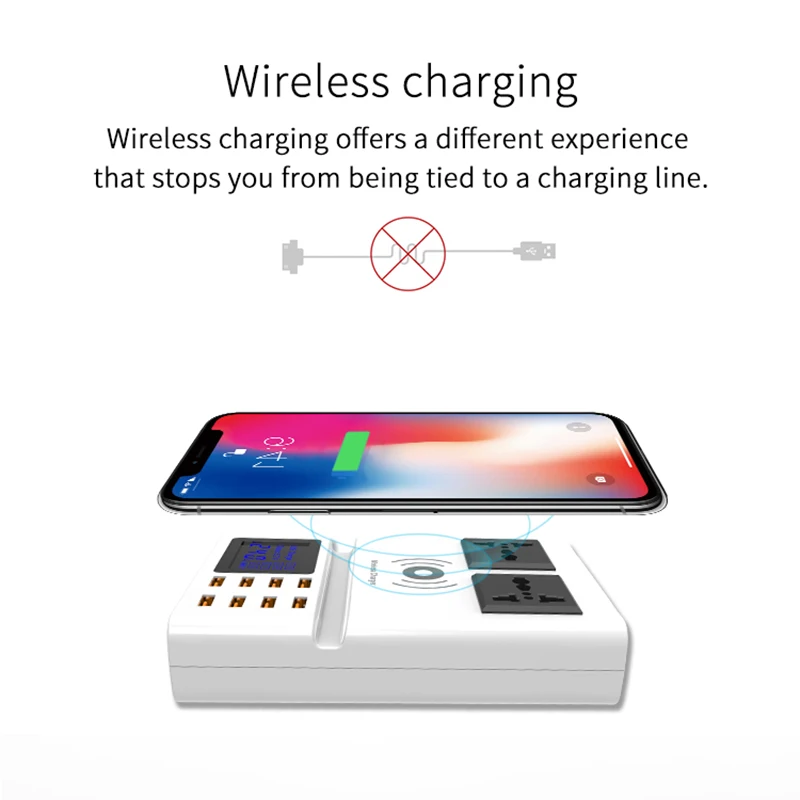  Qi Wireless Charger Charging Pad 8 Ports USB Smart Charger Led Display EU US UK Plug Power Socket S - 32860541738