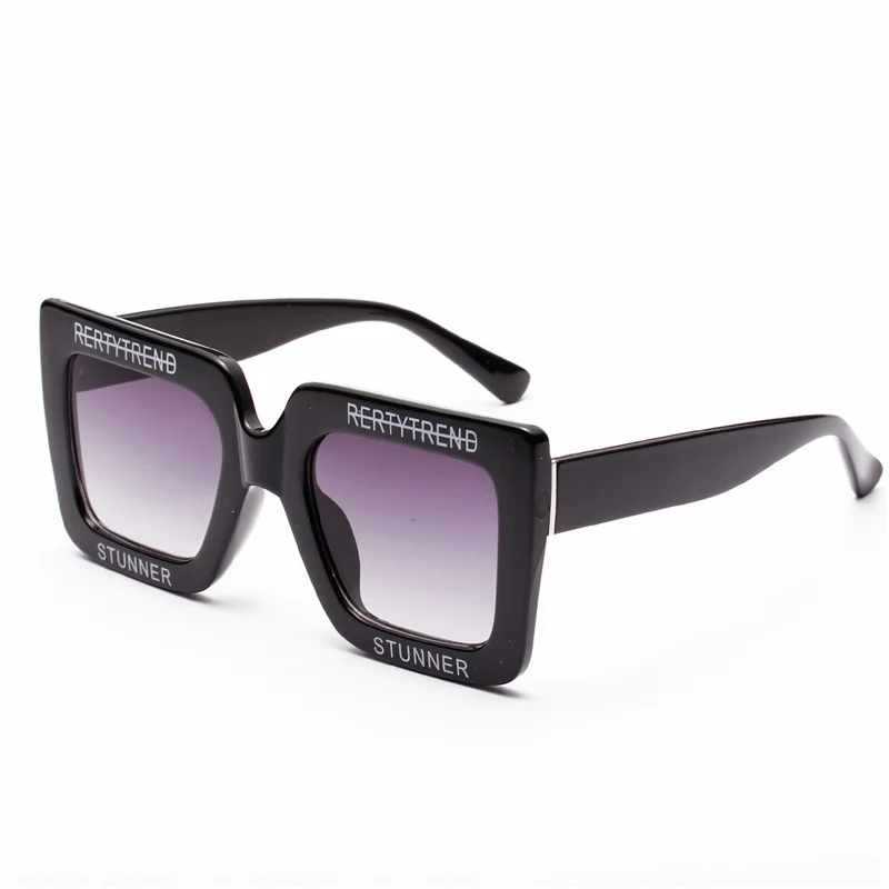 UVLAIK, винтажные негабаритные солнцезащитные очки, женские роскошные брендовые солнцезащитные очки, Женские Ретро Красные большие очки с буквенным дизайном, UV400 - Цвет линз: C2 BLACK