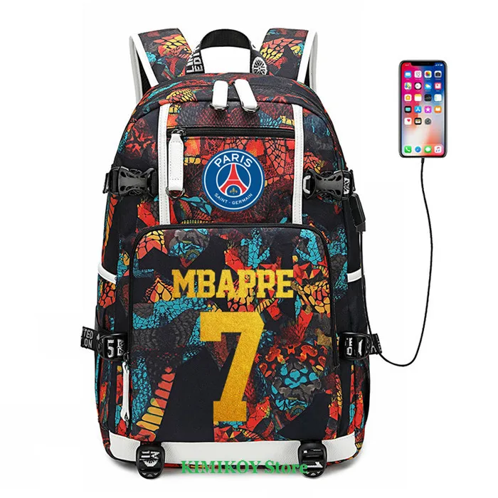 

Football Player MBAPPE Neymar GRIEZMANN Backpack 7 School Bags USB Charging Laptop Waterproof Travel Canvas Bags High Capacity