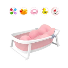 Складная детская ванночка, большая утолщенная детская складная детская ванна с защитный коврик/коврик для от 0 до 8 лет