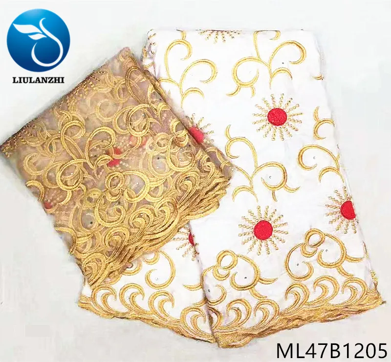 

LIULANZHI african bazin fabrics 7yards embroidery riche getzner fabric High quality cotton riche brocade with beads ML47B12