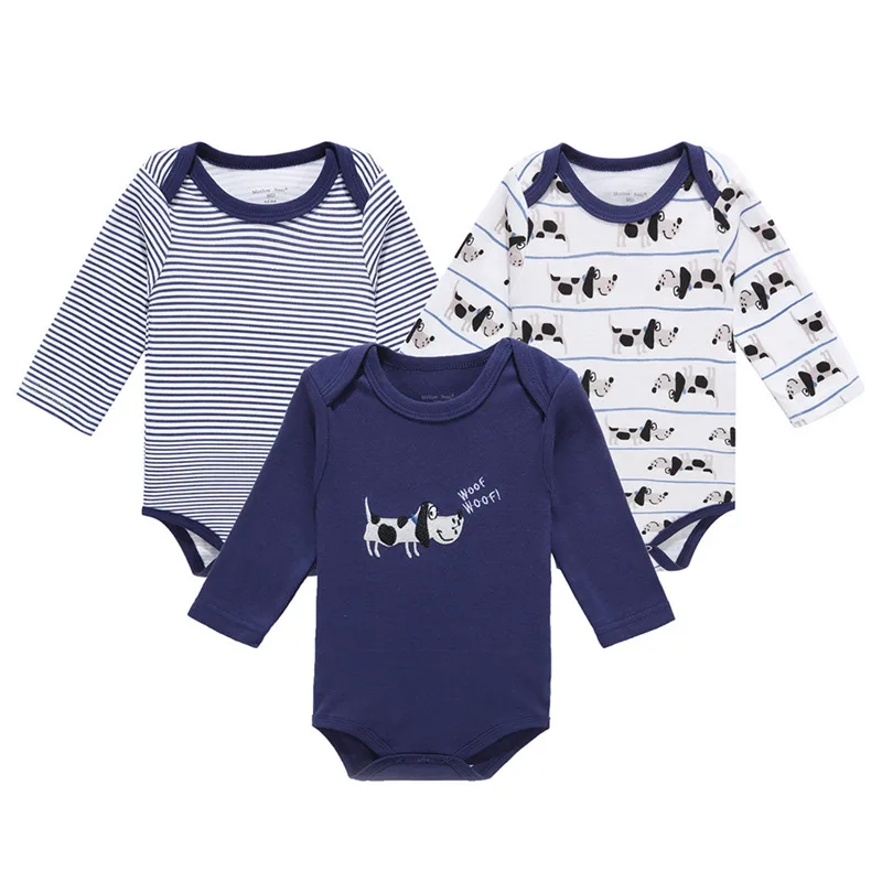 

3 Pack Baby Boy Bodysuits with Long Sleeves 100% Cotton Cute Dogs Print Baby Bodysuits with Snap Buttons 0-12 Months