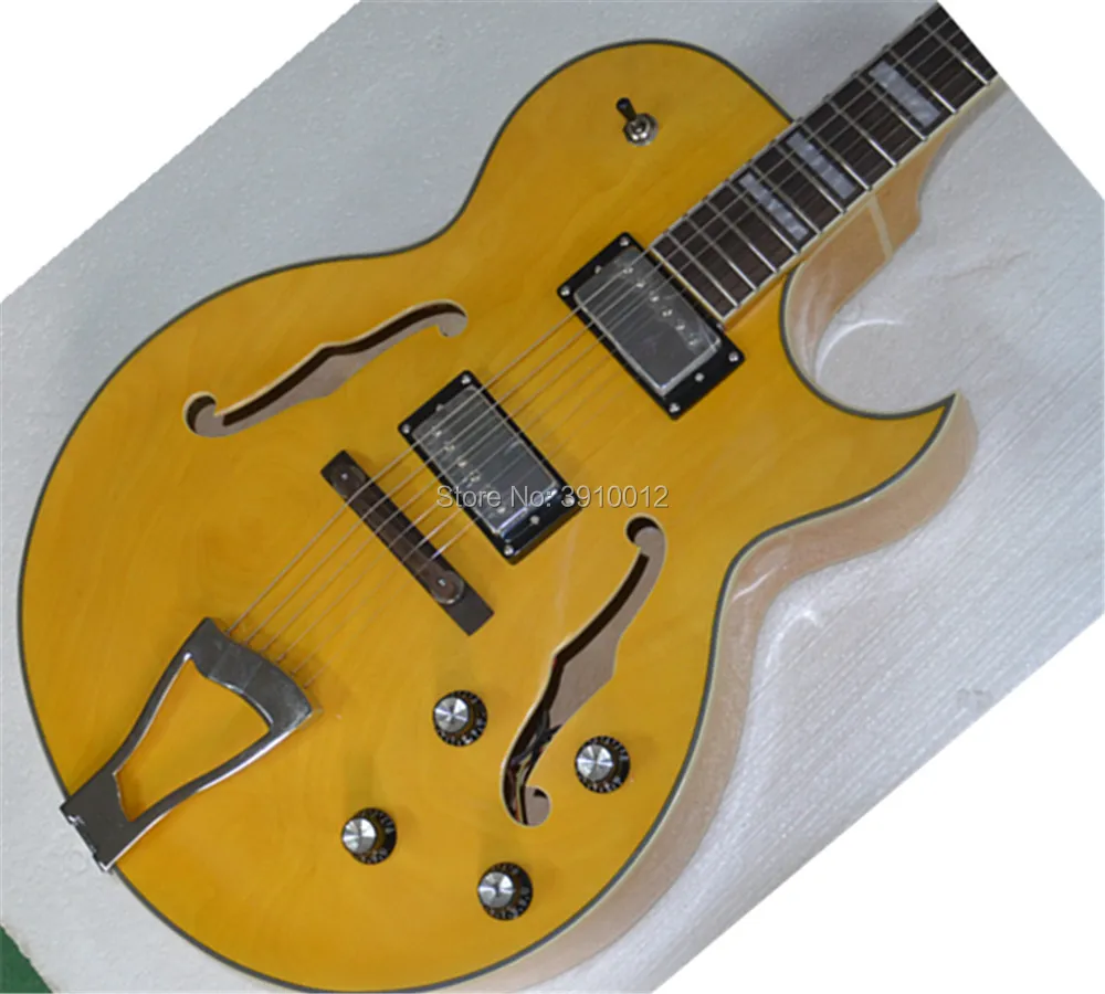 

high quality L5 sharp angle F semi-hollow electric guitar wood color body Jazz Electric Guitar