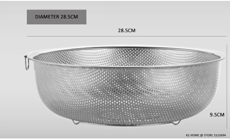 Качественный Дуршлаг Из Нержавеющей Стали, Профессиональное кухонное ситечко для мытья чаши для овощей и фруктов, сито с подвесным кольцом, 2 мм отверстие