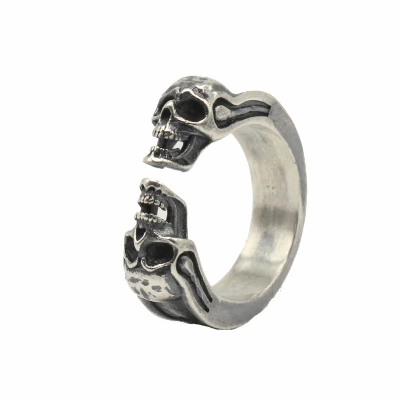 

Gothic Punk Skull Mens Cuff Band Rings In 100% Real 925 Sterling Silver Cool Mens Thai Silver Jewlery Top Quality