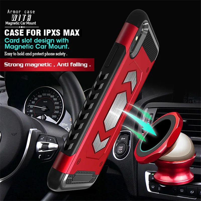

For iPhone X XR 7 8plus PC Armor Hybrid Car Magnetic Bracket cover for iPhone XS Max X 6 6s 7 8 Plus Credit Card Holder Cases