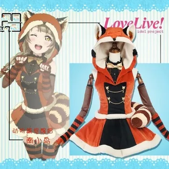 

Anime!Love Live!Minami Kotori Raccoon Animal Awaken Cosplay Costume top+wrist guard+gloves+stockings+tie+tail Free Shipping