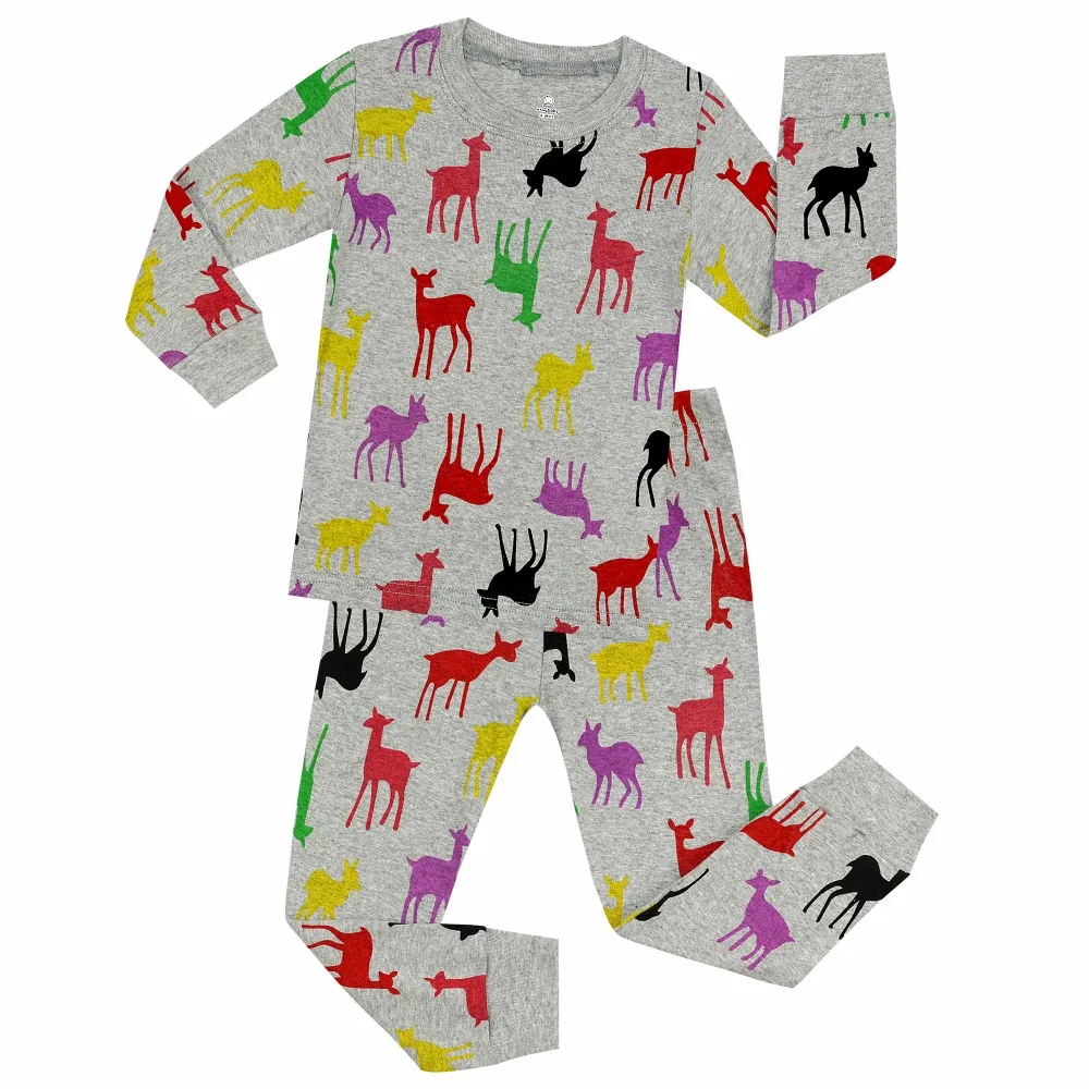 

Children Christmas Sleepwear Boys Girls Colorful Fawn Printed Pajamas Sets Kids Cars Airplane Nightwear Baby Spacecraft Homewear