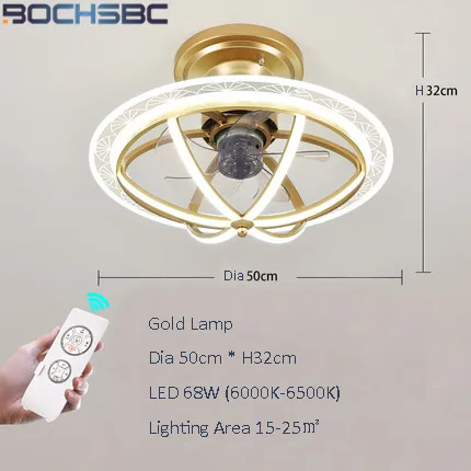 BOCHSBC скандинавский светодиодный потолочная люстра с вентилятором 68 Вт тишина дистанционного черные вентиляторы подвесные лампы для спальни, гостиной, столовой, детской комнаты - Цвет лезвия: Gold