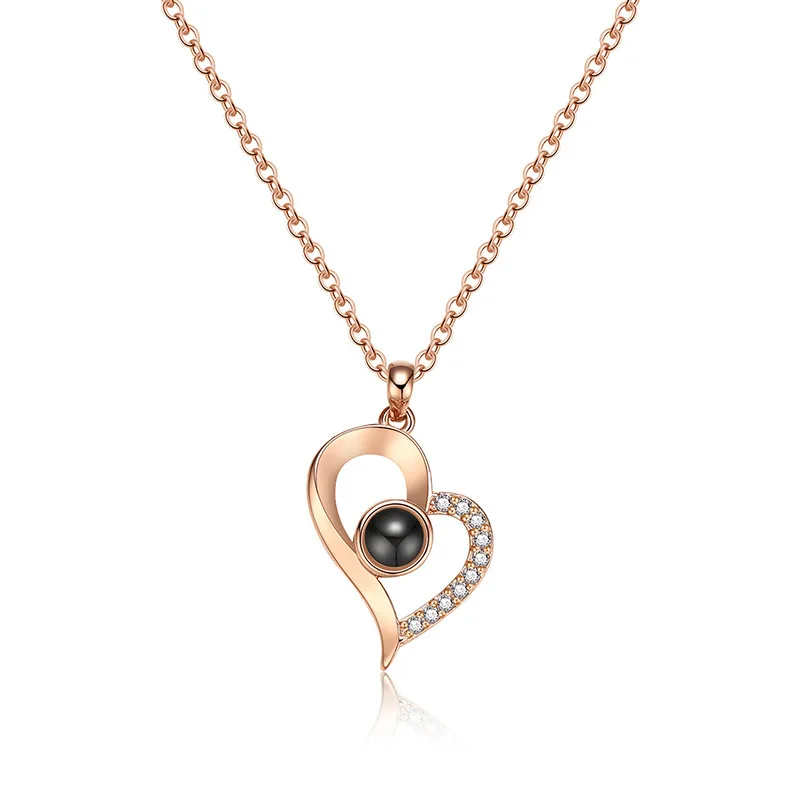 

100 languages i love you Gold Wedding Necklace Projection Pendant Necklace Romantic Love Memory Choker Bijoux Femme Collares