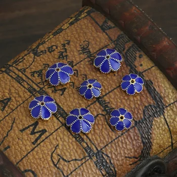 

Copper Cloisonne flower bluing Gilt blossoms gold color end bead caps 7-9mm 10pcs