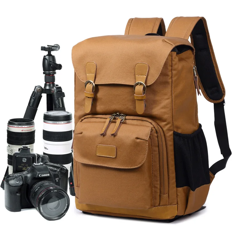 

Waterproof Canvas Camera Backpack Professional Photography Knapsack Durable SLR Photo Rucksack for Canon Nikon SLR Tripod Bag