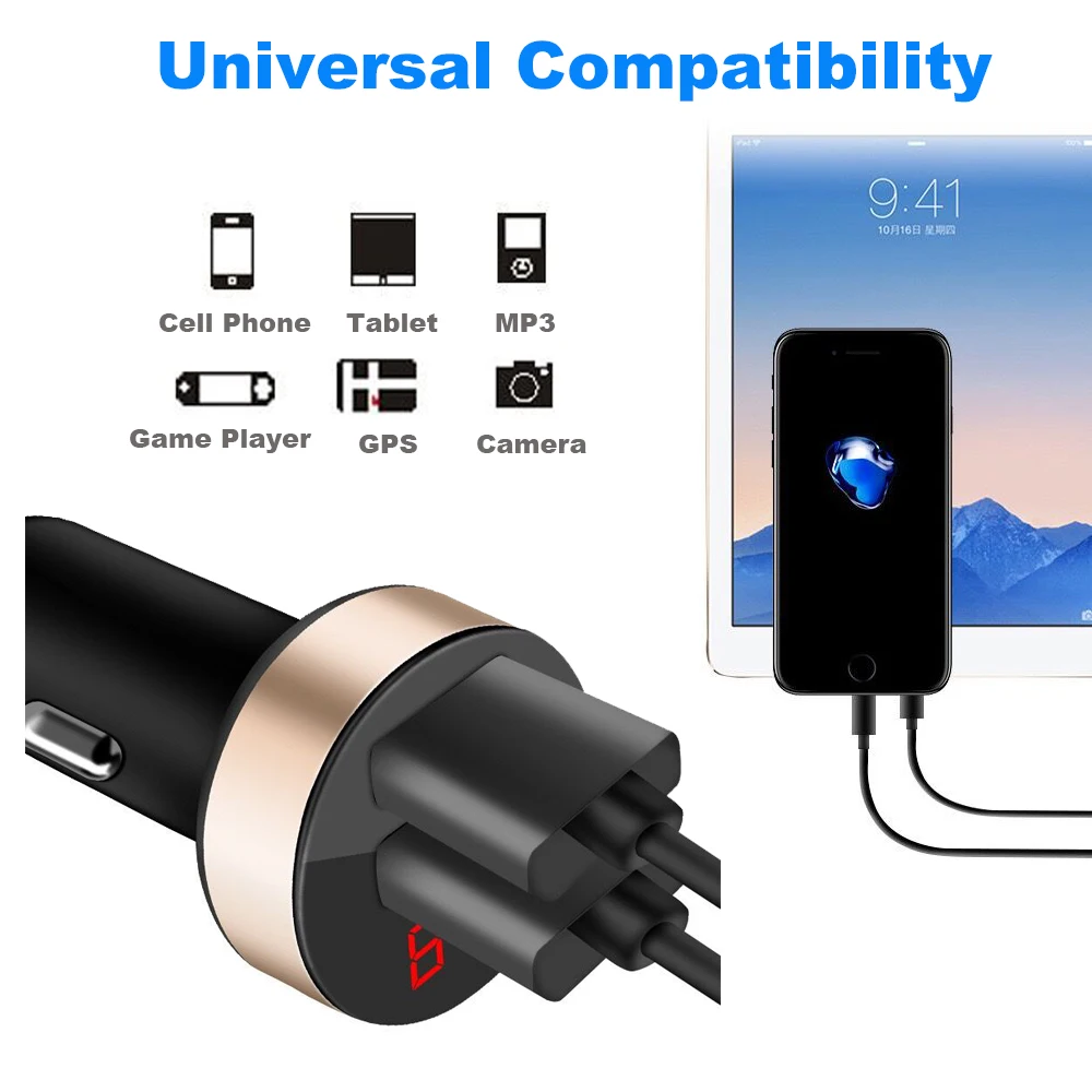 Автомобильный Зарядное устройство 5 V 3.1A с светодиодный Дисплей Универсальный двойной Usb телефон автомобильное Зарядное устройство для Xiaomi samsung S8 iPhone X 8 плюс планшет