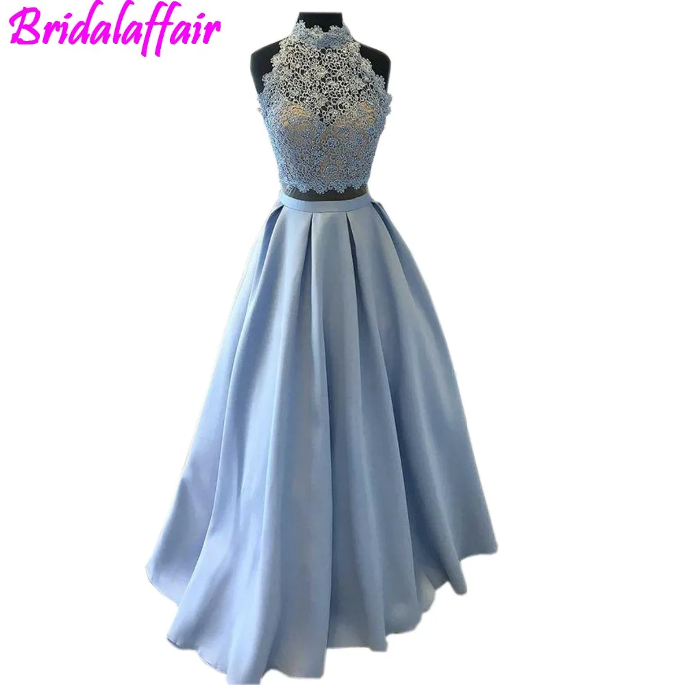 

2018 fashion Light Blue fLloor-Length Two Piece Prom Dresses Sexy Evening Gown Evening Dresses Long Robe de Soiree