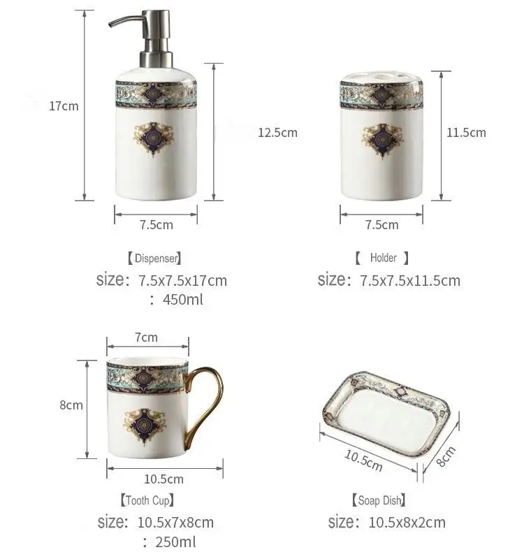 Роскошный костяного фарфора 5 шт аксессуары для ванной комнаты Набор стаканчик для зубной щетки диспенсер для жидкого мыла
