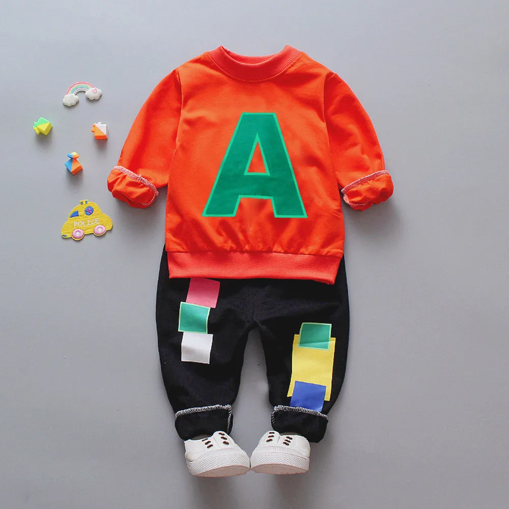 

Toddler Kids Boys Long Sleeve O-neck Letter Sweatshirt+Pants Outfits Set Clothes 2PCS Spring Autumn Boy Casual Street Clothing
