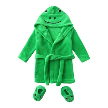 

CHAMSGEND Boys Girls Cartoon Flannel Bathrobes Hoodie Sleepwear+Footwear Outfits Cute Bathrobe Clothes Set Dec24