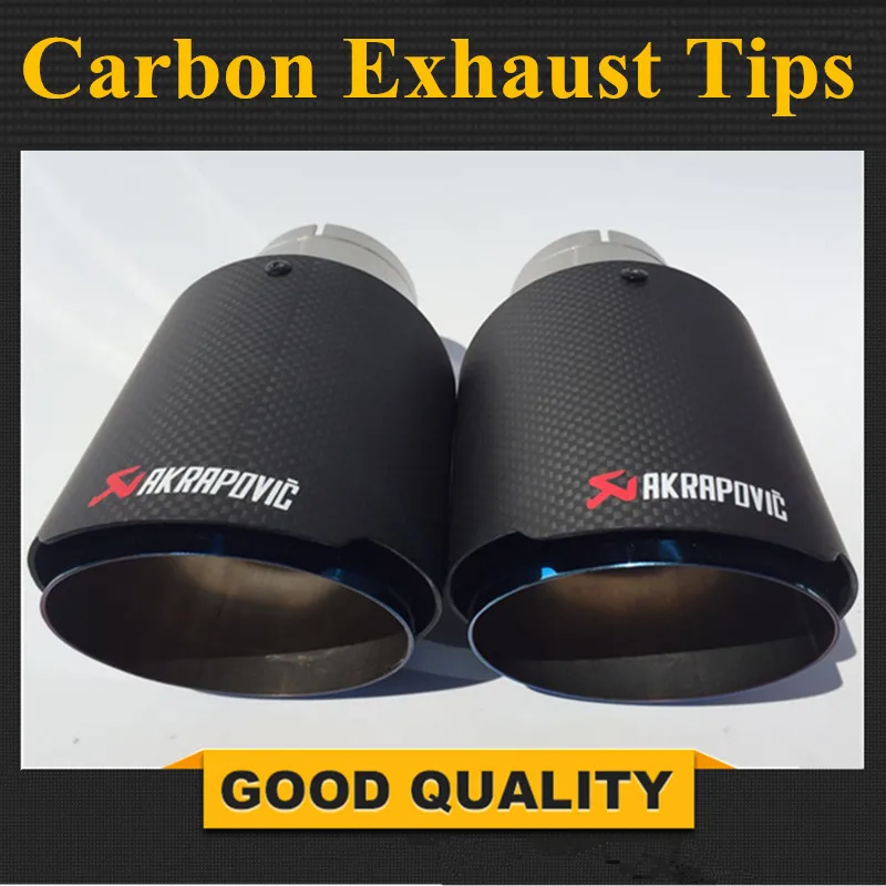 #^Special Price 2 Pcs 63mm / 101mm Carbon fiber + Blue stainless steel universal Auto akrapovic exhaust tip tailtip end pipe for bmw vw golf