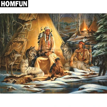 

HOMFUN Full Square/Round Drill 5D DIY Diamond Painting "indians & Wolf" Embroidery Cross Stitch 5D Rhinestone Decor A00268
