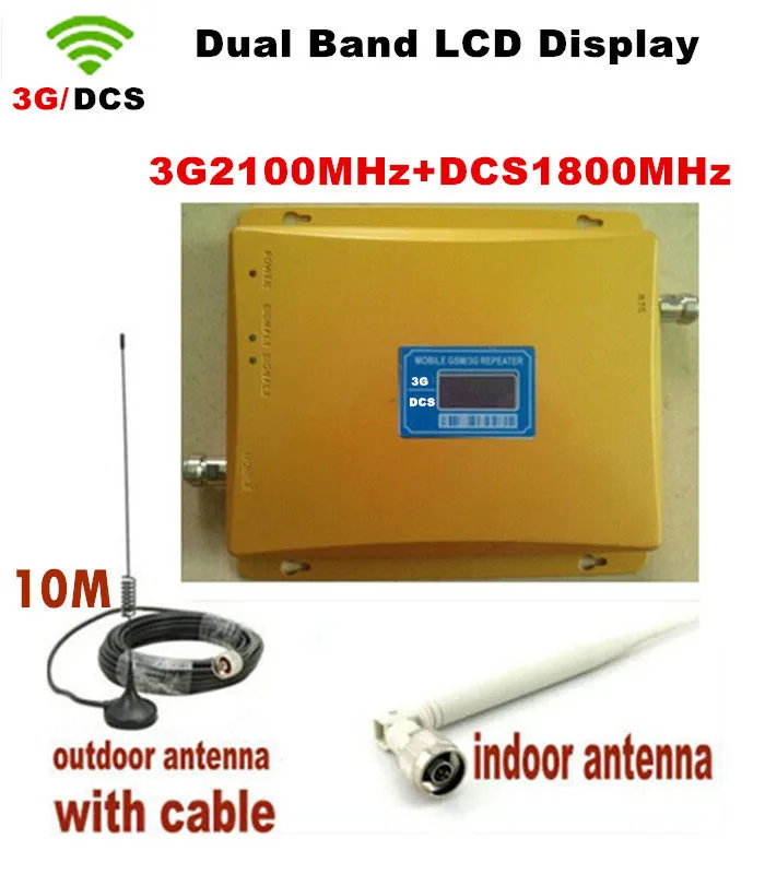 

FULL SET LCD Booster High Gain Dual Band Mobile Phone 3G Signal Booster DCS 1800 mhz W-CDMA 2100 mhz Signal Repeater Amplifier