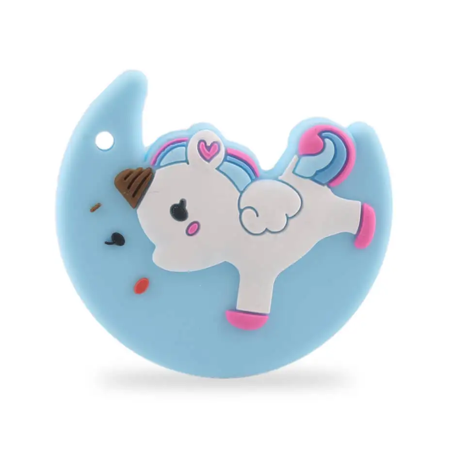 Blue Moon Unicorn Силиконовые Прорезыватели для зубов без бисфенола, миниатюрный стержень, сделай сам, Прорезыватель для зубов, ожерелье, подарок для ребенка, Мультяшные животные, прорезыватель, давайте сделаем 1 шт - Цвет: Blue Moon Unicorn